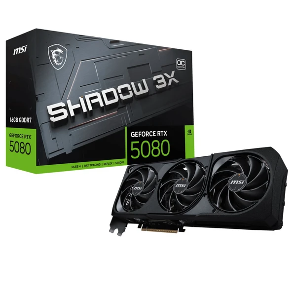 MSI VGA GEFORCE RTX 5080 16G SHADOW 3X OC RTX5080 16GB GDRR7 256 B DX12 PCIE 5.0 X16 3XDP 1XHDMI ürün görseli 1