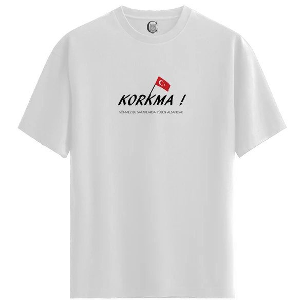 Korkma! - %100 Pamuklu Erkek Beyaz Tişört - Premium Quality ürün görseli 1