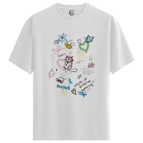 Pet Doodles - %100 Pamuklu Kadın Beyaz Tişört - Premium Quality ürün görseli 1