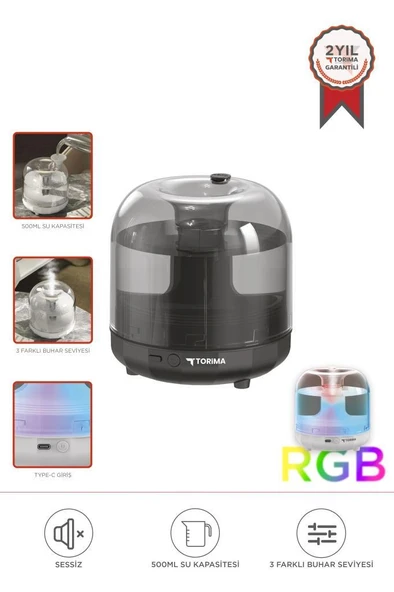 Torima X5 Siyah Humidifier Hava Nemlendirici Aroma Terapili Buhar Makinesi ürün görseli 1