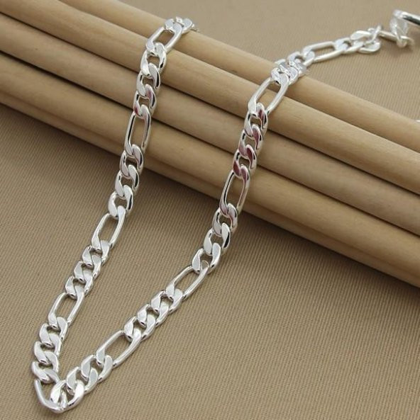 Şık İtalyan Tasarımlı 925 Ayar Gümüş Figaro Zincir Kolye 4 MM 60 CM ürün görseli 1