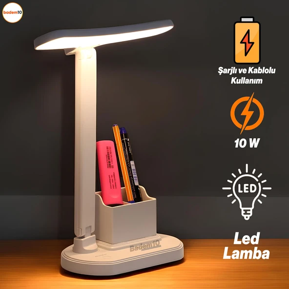 Masa Lambası Şarjlı Gece Lambası 10w 3 Renk Telefon Tutucu Dokunmatik Kademeli Çalışma Okuma Işığı ürün görseli 1