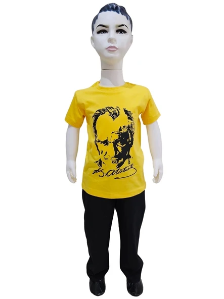 Atatürk Baskılı Sarı Tişört Siyah Pantolon Takım ürün görseli 1