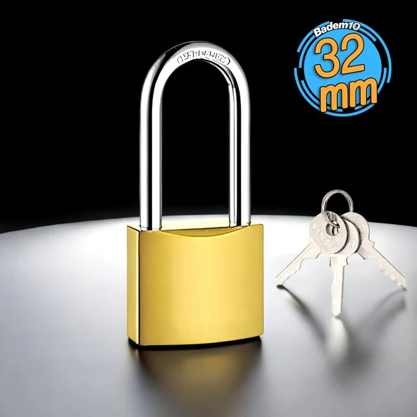 Sarı Döküm 3 Anahtarlı Asma Kilit 32 mm Uzun ürün görseli 1