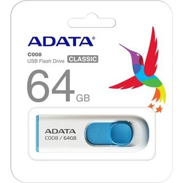 ADATA C008/64GB USB 2.0 CLASSIC WHITE+BLUE FLASH ürün görseli 1