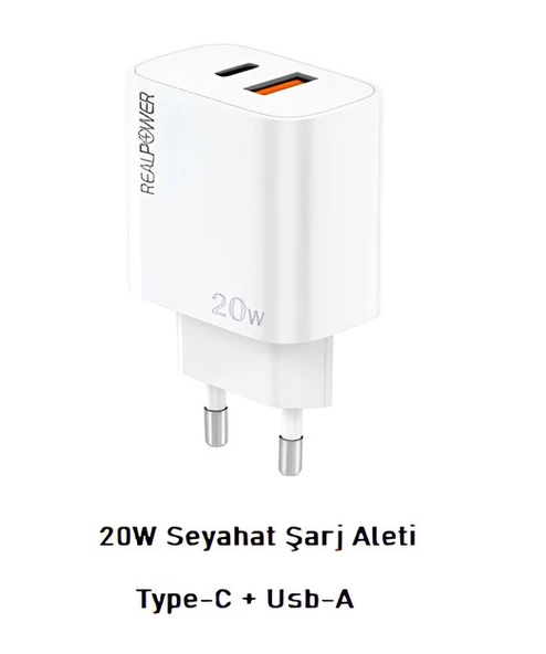 Realpower 20W Seyahat Şarj Aleti Type-C + Usb-A ürün görseli 1