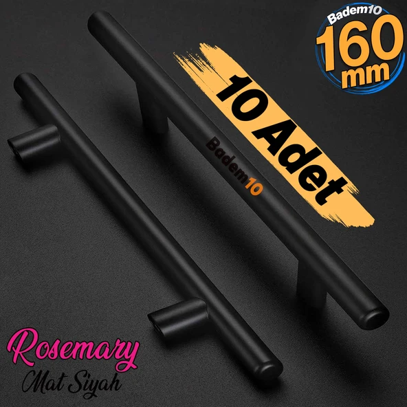 RoseMary Mobilya Mutfak Çekmece Dolap Kapak Kulpu Kulbu 160 mm Mat Siyah Metal Kulp (10 ADET) ürün görseli 1