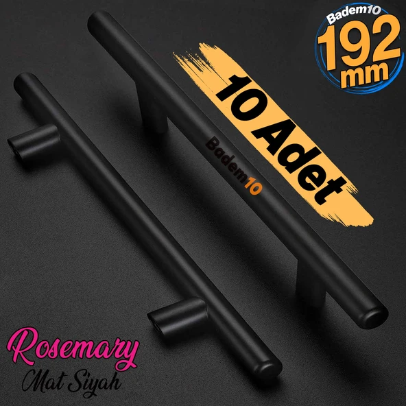 RoseMary 192 mm Mobilya Mutfak Çekmece Dolap Kapak Kulpu Kulbu 19.2 cm Mat Siyah Metal Kulp 10 ADET ürün görseli 1