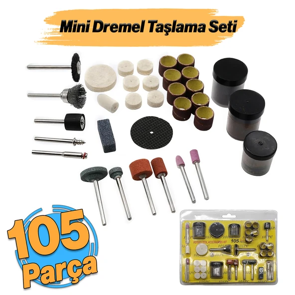 Gravür Seti 105 Parça Matkap Dramel Makine Uyumlu Kalıpçı Taşlama Zımparalama Polisaj Fırçalama Seti ürün görseli 1