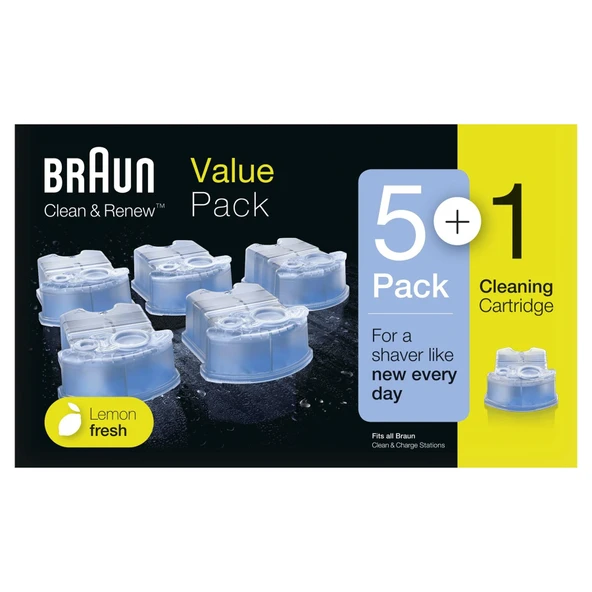 Braun Clean & Renew elektrikli tıraş makinesi için yedek kartuşlar, 5+1'li paket ürün görseli 1