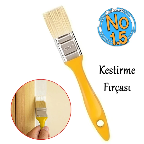 Plastik Saplı Kestirme Boyama Fırçası No 1.5 Numara Tavan Boya Kıl Fırça İç Dış Cephe ürün görseli 1