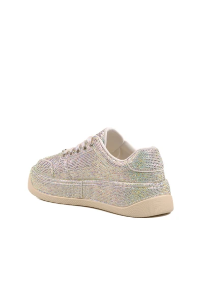 Beyaz Taş İşlemeli Kadın Sneaker - Resim 4