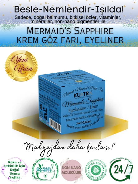 Mermaid’s Sapphire Krem Far, Eyeliner Doğal İçerikli, (Makyaj Beraberinde Çok Değerli Besleyici Cilt Bakımı) ürün görseli 1