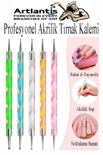 Tırnak Şekillendirme Kalemi 5 li 1 Paket Nail Art Metal Başlıklı Tırnak Süsleme Kalemi Nokta Boyama Mandala Modelleme ürün görseli 1