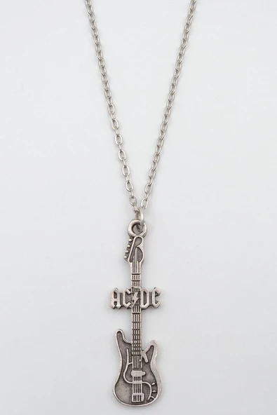 AC/DC Elektro Gitar Gümüş Kaplama Düz Zincir Kolye ürün görseli 1