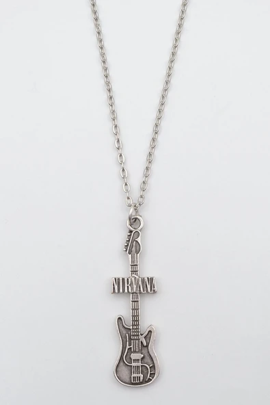 Nirvana Elektro Gitar Gümüş Kaplama Düz Zincir Kolye ürün görseli 1