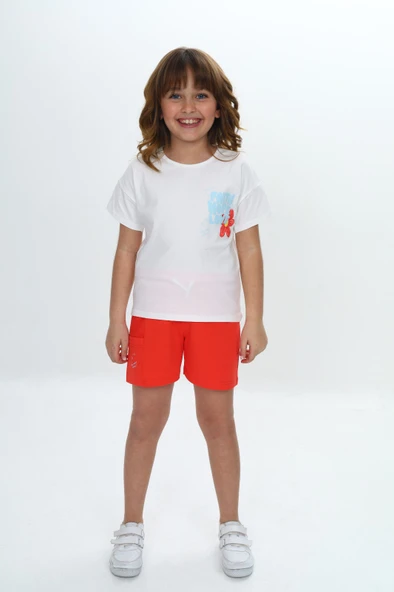 Toontoy Kız Çocuk 2'li Takım Baskılı Bisiklet Yaka T-Shirt & Beli Lastikli Tek Cepli Şort ürün görseli 1