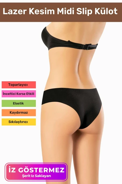 İz Göstermeyen Dikişsiz Kaymaz Toparlayıcı Popo Şekillendirici Kadın Lazer Kesim Midi Slip Külot ürün görseli 1