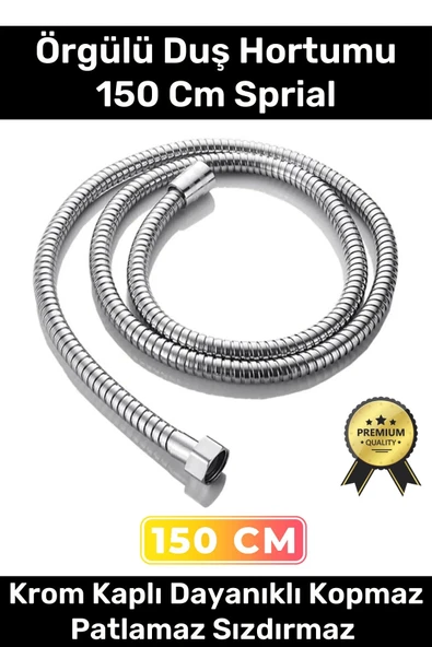 Premium Krom Kopmaz Patlamaz Sızdırmaz Bükülme Dayanıklı Bağlantı Örgülü 150 Cm Sprial Duş Hortumu ürün görseli 1