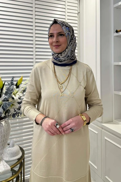 Gonca Taşlı Triko Tunik Taş - Resim 2