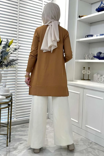 Gonca Taşlı Triko Tunik Camel - Resim 8