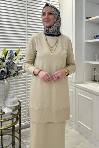 Gonca Taşlı Triko Tunik Taş - Resim 4