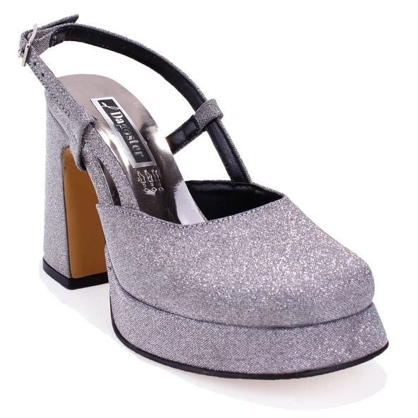 Dagoster DZA07-337560 Platin Simli 10 cm Kalın Topuklu Platform  Kadın Ayakkabı ürün görseli 1
