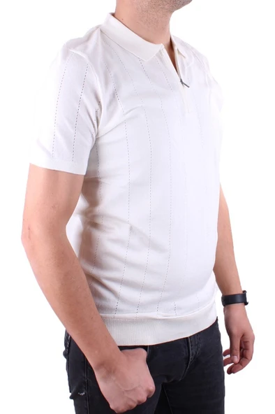 Dagoster DMG23-511228 Ekru Günlük Fermuarlı Polo Yaka Erkek Tişört ürün görseli 1