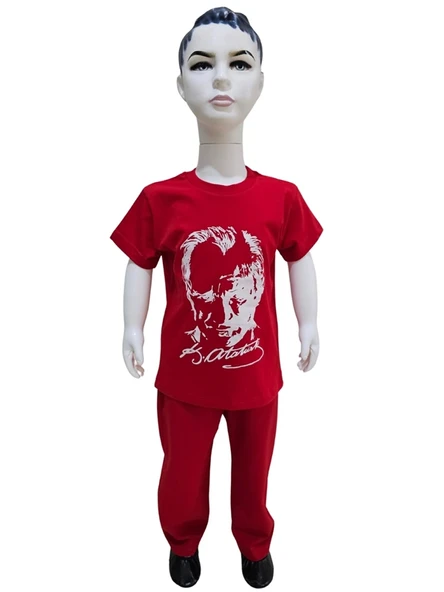 Atatürk Baskılı Kırmızı Tişört Pantolon Takım ürün görseli 1