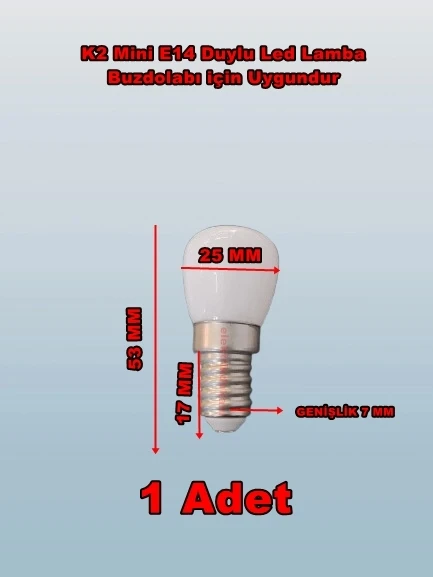K2 E-14 2W Led Ampul Beyaz 6500k (İnce Duylu Buzdolabı Ampulü) ürün görseli 1