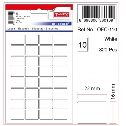 Tanex Etiket Ofc-110 Beyaz 16X22 Mm 10 lu - 5 paket ürün görseli 1