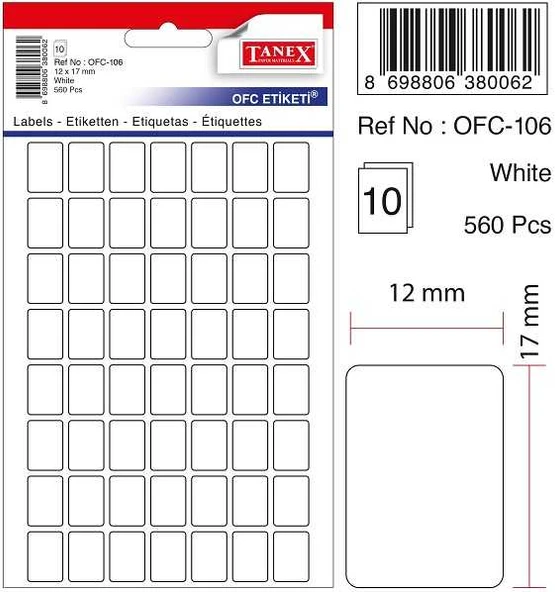 Tanex Etiket Ofc-106 12X17 10Lu Beyaz - 5 paket ürün görseli 1