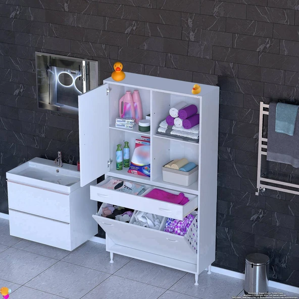 Modilayn AFRA 100x173x32,5cm 1 Çekmece, 3 Göz Sepet, 1 Kapak, 4 Raf  Dar Alan Banyo Dolabı ürün görseli 1