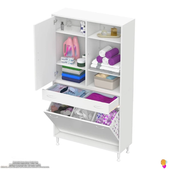 Modilayn AFRA 100x173x32,5cm 1 Çekmece, 3 Göz Sepet, 1 Kapak, 6 Raf  Dar Alan Banyo Dolabı ürün görseli 1