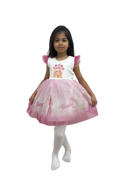 Barbie Baskılı  Kız Elbise 2/5  yaş ürün görseli 1