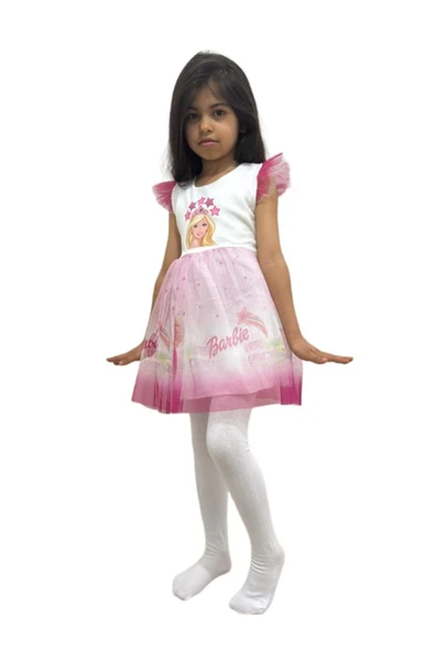 Barbie Baskılı  Kız Elbise 2/5  yaş - Resim 2