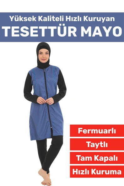 Özel Üretim Yüksek Kaliteli Konforlu Fermuarlı Taytlı Tam Kapalı Deniz Havuz Yüzücü TESETTÜR MAYO ürün görseli 1
