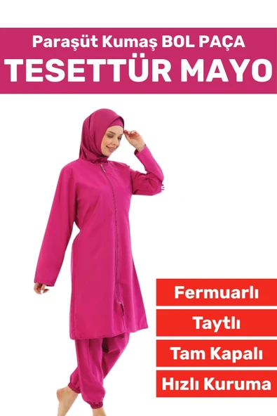 Özel Üretim Yüksek Kalite Konforlu Fermuarlı Taytlı Tam Kapalı Paraşüt Kumaş Bol Paça TESETTÜR MAYO ürün görseli 1
