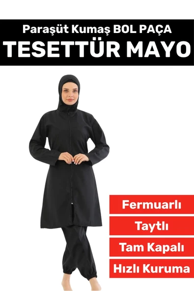 Özel Üretim Yüksek Kalite Konforlu Fermuarlı Taytlı Tam Kapalı Paraşüt Kumaş Bol Paça TESETTÜR MAYO ürün görseli 1