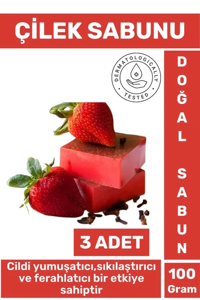 Doğal Güzel Kokulu Cilt Yumuşatıcı Ferahlatıcı Lekeli Kuru Cilt İçin Organik Çilek Sabunu 3 Adet ürün görseli 1