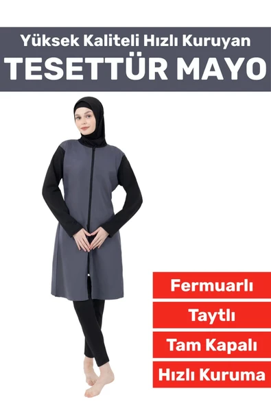 Özel Üretim Yüksek Kaliteli Konforlu Fermuarlı Taytlı Tam Kapalı Yüzücü Deniz Havuz TESETTÜR MAYO ürün görseli 1