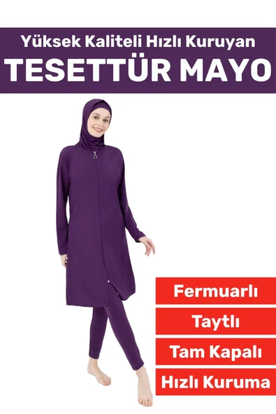 Özel Üretim Yüksek Kaliteli Konforlu Fermuarlı Taytlı Tam Kapalı Yüzücü Deniz Havuz TESETTÜR MAYO ürün görseli 1