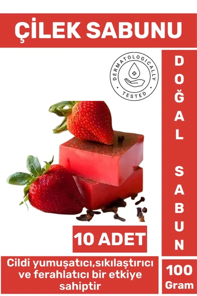 Doğal Güzel Kokulu Cilt Yumuşatıcı Ferahlatıcı Lekeli Kuru Cilt İçin Organik Çilek Sabunu 10 Adet ürün görseli 1