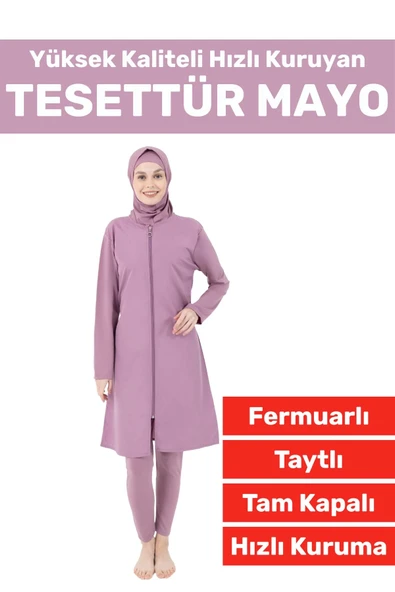Özel Üretim Yüksek Kaliteli Konforlu Fermuarlı Taytlı Tam Kapalı Yüzücü Deniz Havuz TESETTÜR MAYO ürün görseli 1