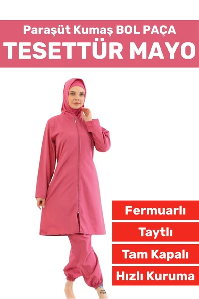 Özel Üretim Yüksek Kalite Konforlu Fermuarlı Taytlı Tam Kapalı Paraşüt Kumaş Bol Paça TESETTÜR MAYO ürün görseli 1