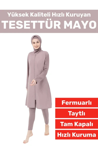 Özel Üretim Yüksek Kaliteli Konforlu Fermuarlı Taytlı Tam Kapalı Yüzücü Deniz Havuz TESETTÜR MAYO ürün görseli 1