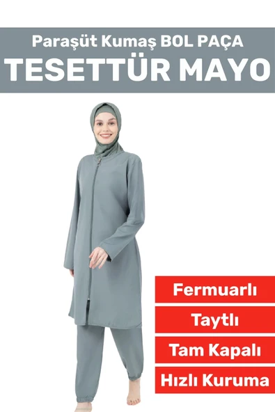 Özel Üretim Yüksek Kalite Konforlu Fermuarlı Taytlı Tam Kapalı Paraşüt Kumaş Bol Paça TESETTÜR MAYO ürün görseli 1