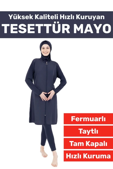 Özel Üretim Yüksek Kaliteli Konforlu Fermuarlı Taytlı Tam Kapalı Yüzücü Deniz Havuz TESETTÜR MAYO ürün görseli 1