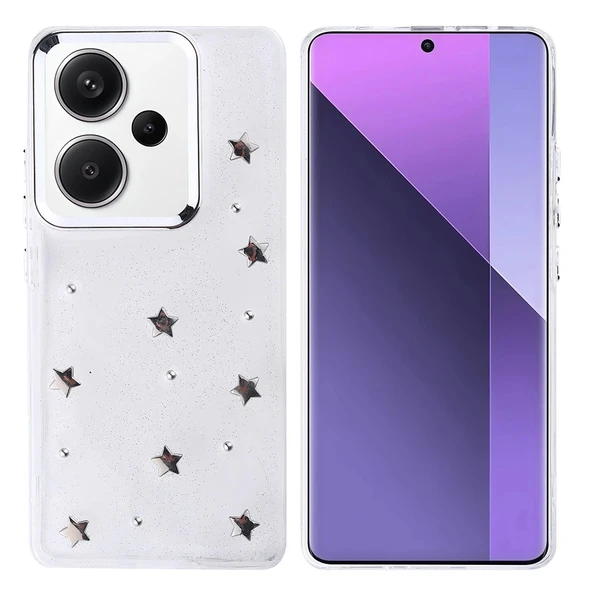 Xiaomi Redmi Note 13 Pro Plus 5G Uyumlu Kılıf Darbe Koruma Airbag Tasarımlı Simli Şeffaf Kutup Kapak ürün görseli 1