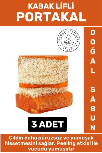 Özel Üretim Masaj Etkili Nemlendirici Kuruluk Giderici Doğal Kabak Lifli Portakal Sabunu 3 Adet ürün görseli 1